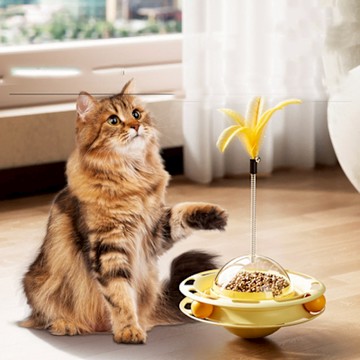 寵愛有家 貓玩具不倒翁羽毛逗貓漏食轉盤貓咪互動神器