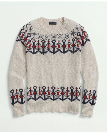 Brooks Brothers Men's Vintage-Inspired Anchor Sweater In Cotton-Linen Blend | Beige | Size XL