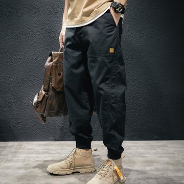 寬松大碼加絨加厚男生工裝休閑褲