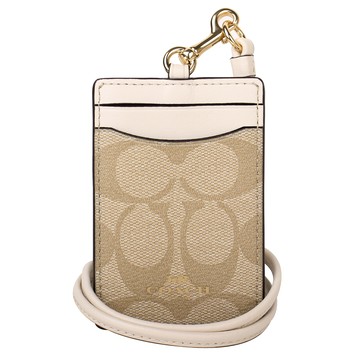 COACH- 烙印LOGO PVC 掛帶證件夾（淺卡其x白邊）_廠商直送