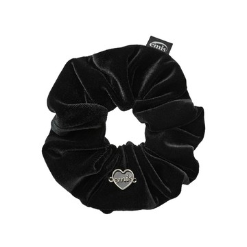 韓國 emis HEART LOGO PENDANT SCRUNCHIE 韓國製 天鵝絨愛心吊飾髮圈 黑色BLACK