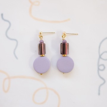藕紫積木玻璃耳環 耳針/耳夾