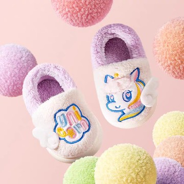 Cheerful Mario幸福瑪麗 可愛獨角獸女孩棉拖鞋 秋冬保暖包跟女童絨毛拖鞋
