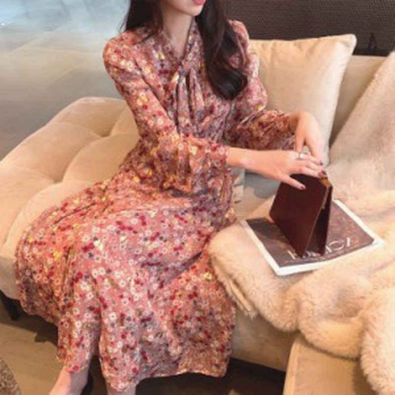 ワンピース レディース 40代ワンピース 春夏 きれいめ マキシワンピース 長袖 花柄ワンピース リボンネック オシャレ 通勤 結婚式 お出か 通販 Lineポイント最大get Lineショッピング