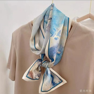 2025春夏新款 國風細窄絲巾 小長條搭配西裝 襯衫 領帶女 薄款油畵圍巾