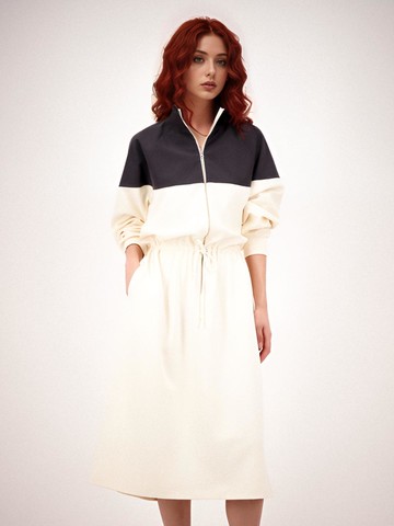 Half Zip-up String Jersey dress [Cream]
