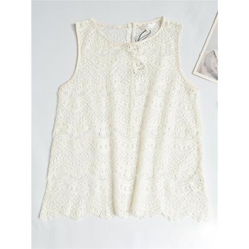 女士夏季時尚優雅鏤空外穿蕾絲背心白色夏季T恤上衣罩衫1315