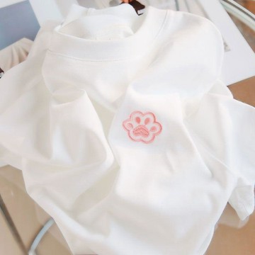 夏季刺繡短袖寬鬆圓領半袖學生白色男女同款學院風T恤 顯瘦上衣女 薄款短袖