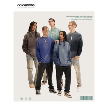 美式復古做舊扎染漸變色長袖t恤男ins潮流暗黑高街小眾寬松打底衫