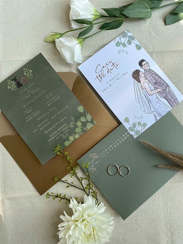 結婚喜帖|喜帖插畫設計|信封地址燙金設計-可協助配合廠商印製