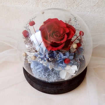 玻璃鐘罩/紅色/不凋花/永生花/玫瑰花/生日禮物/情人節