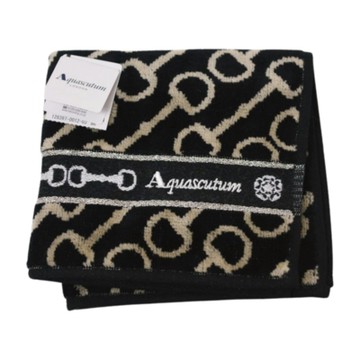 Aquascutum 經典字母品牌LOGO馬銜鍊圖騰小方巾(黑色系)