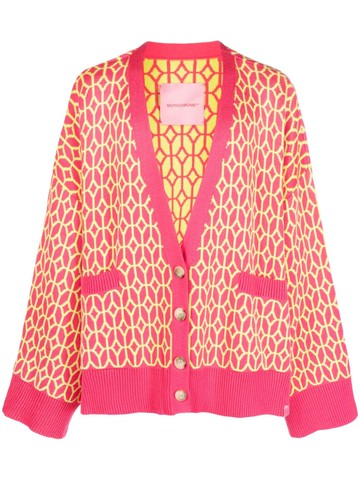 MONOCHROME - patterned-intarsia V-neck cardigan - unisex - Cotton/Acrylic - One Size - Pink