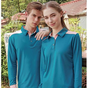 【Per GIBO】簡約拼接女長POLO衫(PK253162孔雀綠)