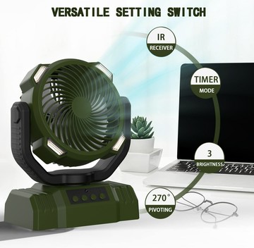 2024新款搖頭戶外野營風扇靜音照明大容量充電便攜式帳篷露營風扇