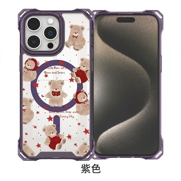 星星小熊 四角可挂繩防摔 無綫充電磁吸 iphone 18 17 16 15 14 13 12 11 手機殼 防摔殼