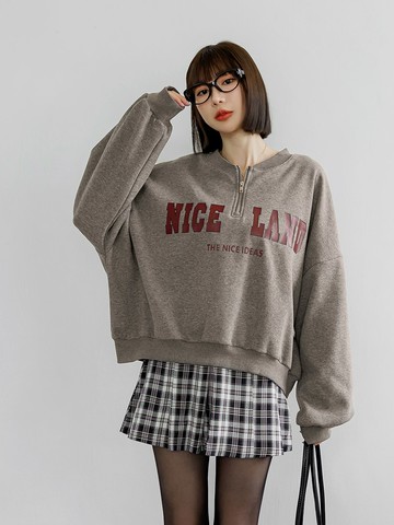 半開襟拉鍊內刷毛寬版長袖上衣