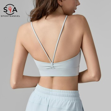 【Sportsangel】(固定襯墊)運動內衣細肩帶V型美背防震高彈透氣瑜伽背心韓系極簡風日常穿搭通勤跑步健身瑜伽內衣