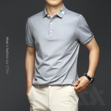夏季男士輕奢高端商務休閑有領短袖襯衫桑蠶絲翻領polo衫絲光棉T