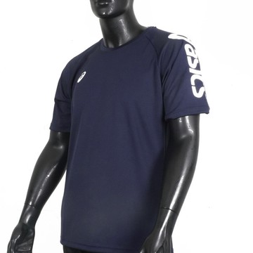 Asics 男女 短袖上衣 T恤 運動 休閒 輕量 吸濕 快乾 舒適 亞洲版 深藍 [2033B947-400]