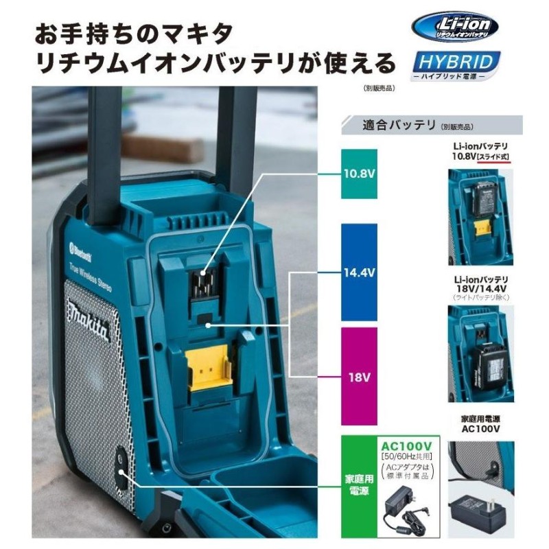 makita マキタ 充電式ラジオ MR113 青／MR113B 黒 本体のみ Bluetooth