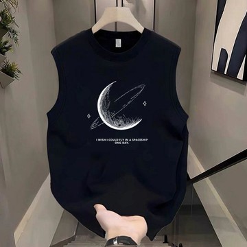 個性坎肩 純棉坎肩 港風痞帥上衣 高街100%純棉無袖背心 重磅大尺碼印花坎肩 慵懶炸街潮流 夏天型男百搭健身背心