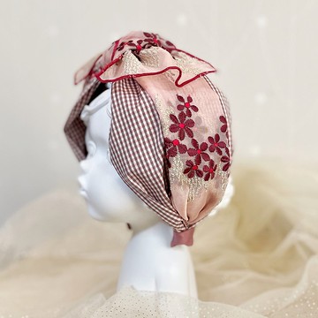 大蝴蝶結帽巾兩用髮箍/蕾絲頭箍 寬版寬邊髮帶式髮窟頭帶頭飾頭巾