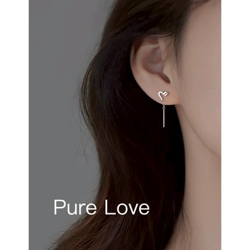 Pure Love樂芙 /正韓 銀飾【S925純銀】E0873簡約通體純銀鏤空愛心耳線 耳環 / 銀