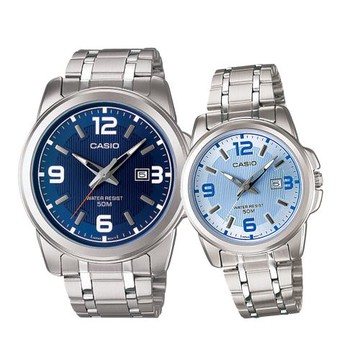 【CASIO 卡西歐】浪漫情人 指針對錶 不鏽鋼錶帶 50米防水 (MTP-1314D-2A+ LTP-1314D-2A )