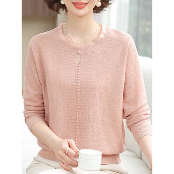 中年媽媽早秋時尚針織衫新款中老年女裝春秋長袖小衫洋氣薄款上衣