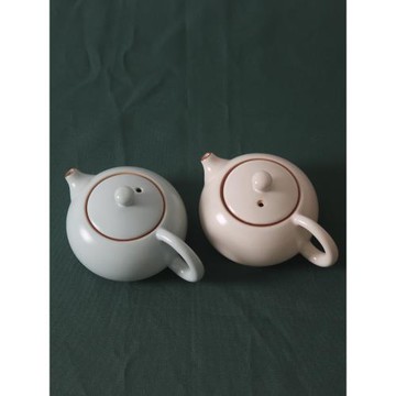 天青色汝窯西施壺中式傳統男女禮品陶瓷茶壺米灰色家用高顏值茶具