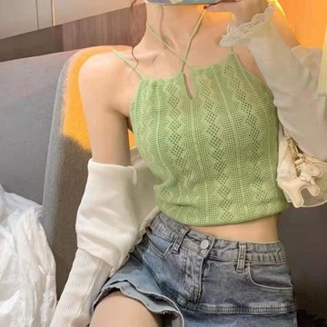 8361 人多次復購🤍辣妹穿搭性感掛脖針織小吊帶背心女夏內搭設計感小衆外穿短款上衣EB31