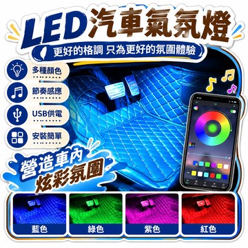 🌟熱銷🔔車載氛圍燈車內led八彩氣氛燈車載usb腳底燈新款奏燈控節奏氛圍燈