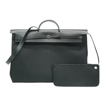 Hermes 愛馬仕 展示品  Herbag Zip 50 銀釦帆布手提肩背包(黑)
