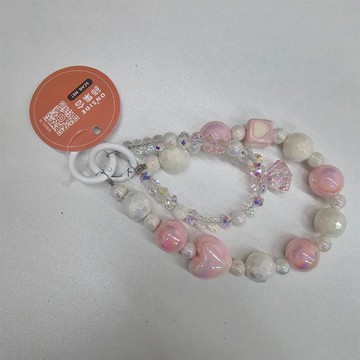 雙串造型珠手機短繩（粉）