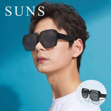 【SUNS】時尚特大框偏光墨鏡/套鏡 霧黑框 Polarized抗UV400 包覆式太陽眼鏡/防眩光/眼鏡族首選
