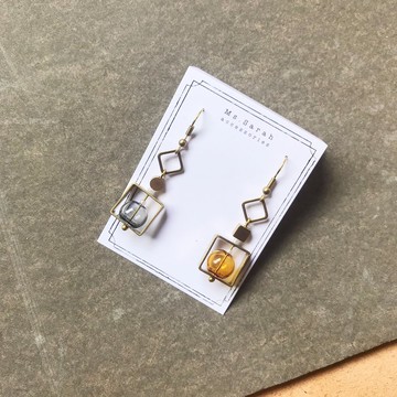 異國泡泡_黃銅耳環_灰與橘(可改夾)