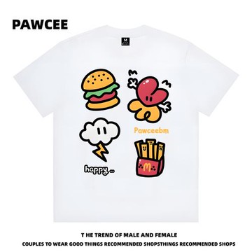 PAWCEE美式國潮麥門套餐字母短袖T恤男女同款寬松百搭情侶上衣ins