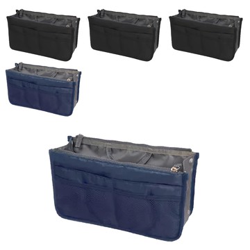 韓風手提雙拉鍊收納包中包 Set 5 尼龍材質  29 x 18 x 8.5cm  顏色隨機