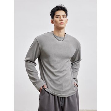 BD健美站修身長袖t恤男簡約純色正肩上衣健身圓領針織打底衫