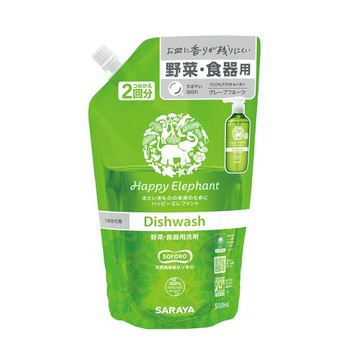 【日本 SARAYA】幸福小象 酵素食器蔬果洗潔精補充包500ml