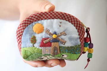 絎縫零錢包、手工貼布化妝包、日式拼布耳機包