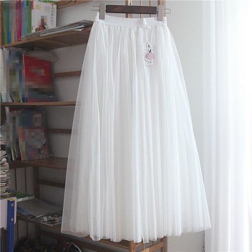 白色網紗半身裙女2024年春裝新款高腰中長款長裙a字紗裙720大擺裙