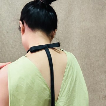 C happy 微笑黑曜石水晶項鍊_黑色蝴蝶結_長款