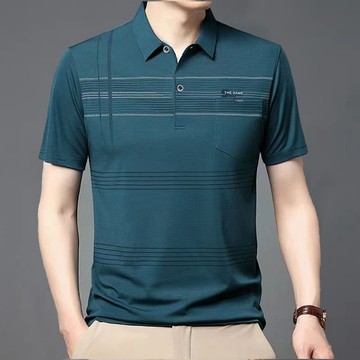 【臺灣出貨】爸爸裝 口袋短袖T恤夏裝 中年男士夏季衣服 翻領40-60嵗中老年人上衣 帥氣商務休閒POLO衫