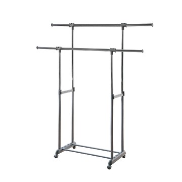 【RICHOME】閃銀雙桿伸縮衣架灰色