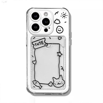 iPhone17卡套手機殼.貓咪小魚適用蘋果17promax手機殼16pro爆款14卡包13創意12軟殼78