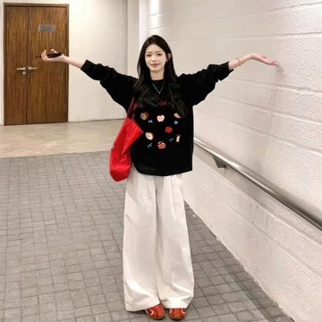 100%純棉長袖女t恤2025新款爆款秋季打底衫寬鬆顯瘦內搭打底上衣 美式潮牌上衣 大學T 韓版上衣 秋冬內搭 長袖T恤