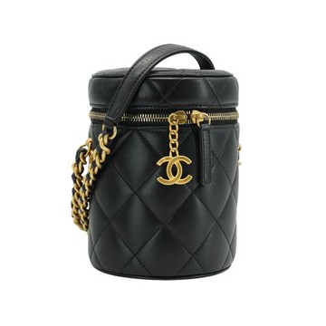 二手品 Chanel 羊皮仿舊金鍊斜背水桶包(AS2735-黑)