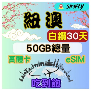 SIMFLY 紐西蘭 澳洲30天內高速50GB量到降速吃到飽